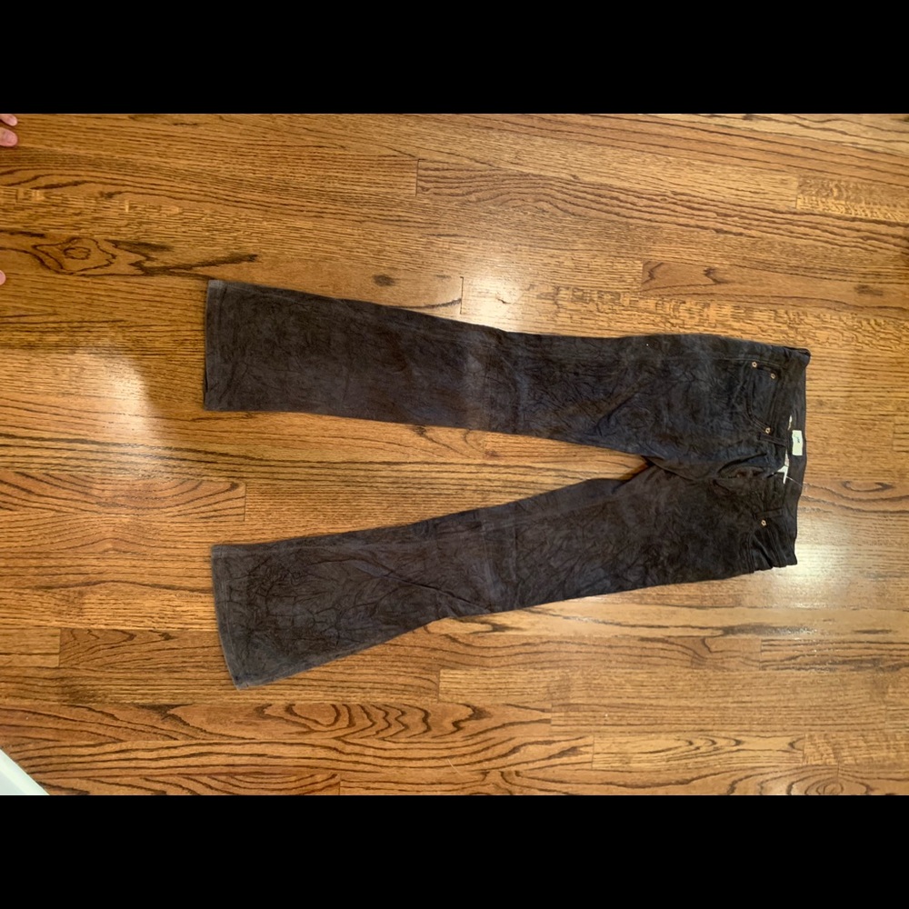 June brown suede flare pants